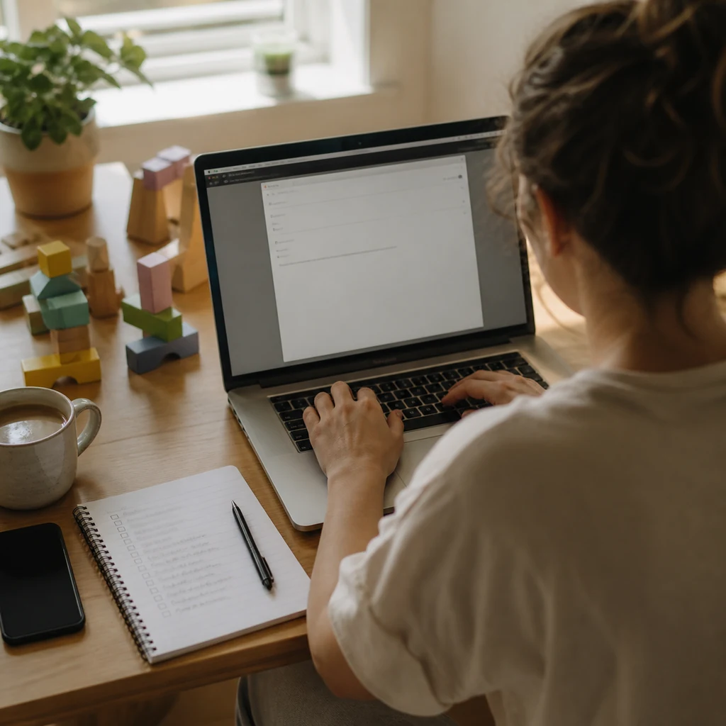 A mom writing a private message to a potential freelance referral