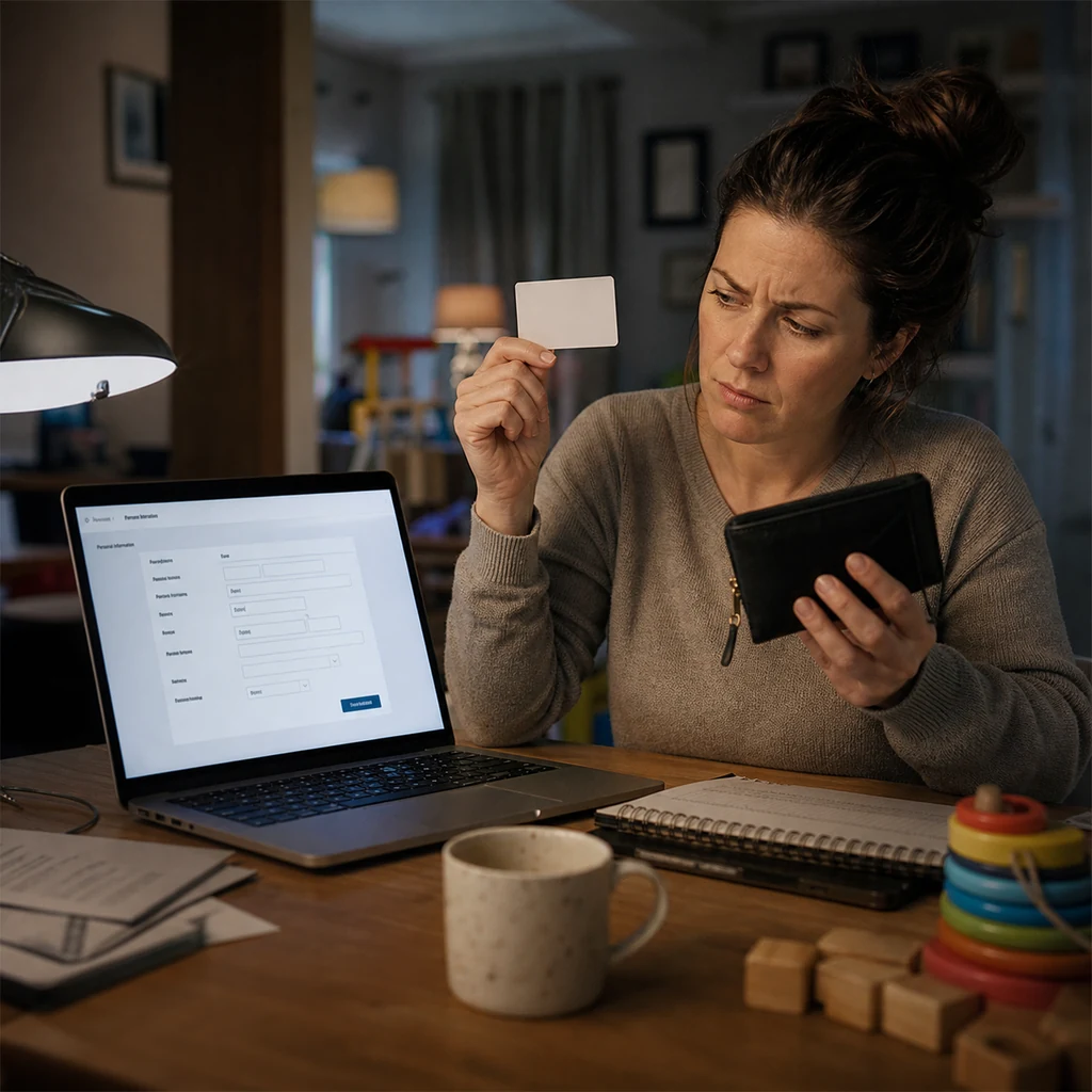 A mom protects her identity details from a suspicious onboarding form