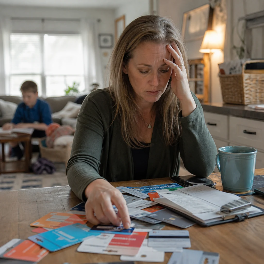 A mom pauses before buying gift cards for a fake mystery shopper assignment