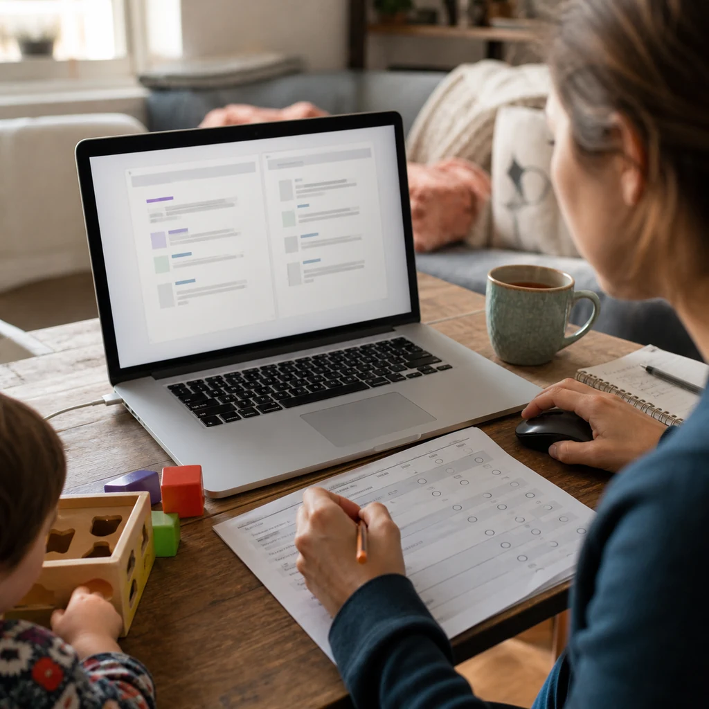 A mom comparing search results as a remote quality rater