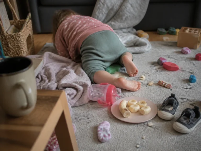 A funny toddler meltdown scene with toys snacks and real mom life chaos